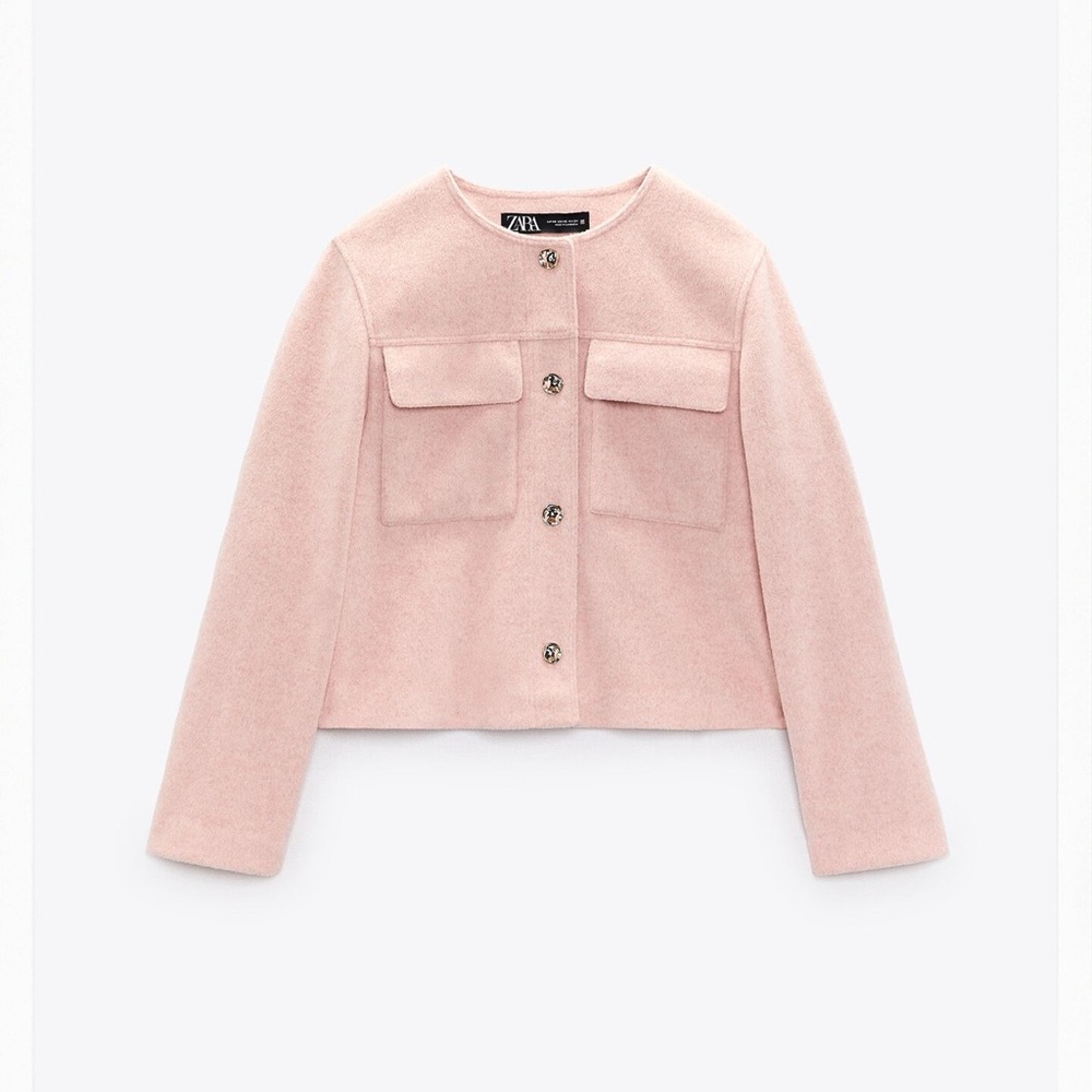Zara Pink Blazer Cropped Minimalist Design